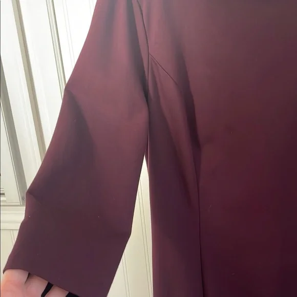 Talbots Ponte Knit 3/4 Sleeves Plum Burgundy Dress Cowl Neck Midi Stretch Size 8 - Picture 5 of 16
